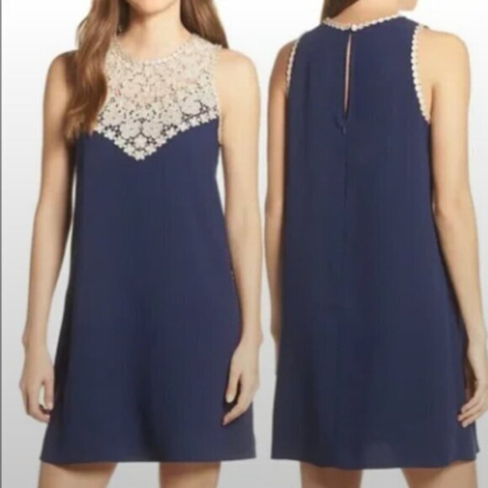 Lilly Pulitzer Navy Lace Nala Soft Sleeveless Shift Dress size 4